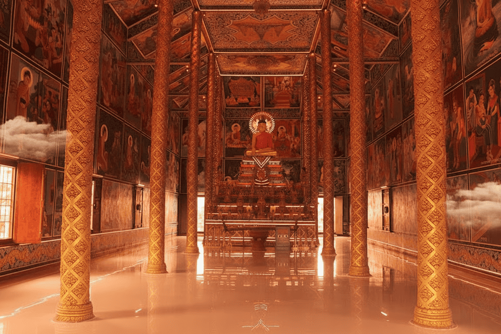 Kiến trúc chánh điện có sử dụng màu sắc rực rỡ nhưng hài hòa, tinh xảo nhưng không rối mắt, vừa mang vẻ cổ kính vừa tràn đầy sức sống